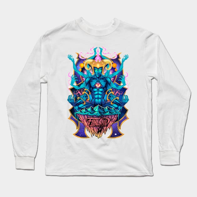 Psychedelic Meditating God Long Sleeve T-Shirt by FlylandDesigns